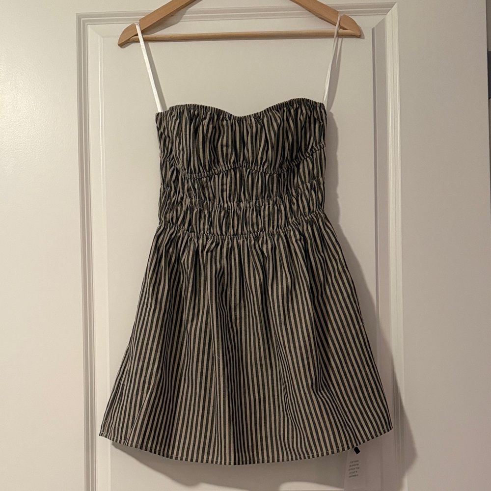 Striped Black and White Smocked Mini Dress